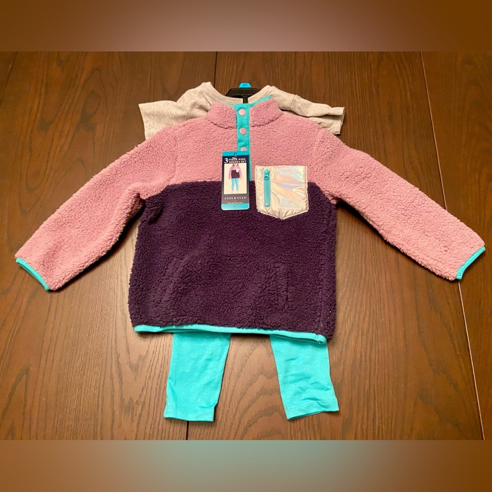 NEW GIRLS ANDY & EVAN 3 PC PLUSH SHERPA JACKET SET! JACKET, TEE, LEGGING VARIETY